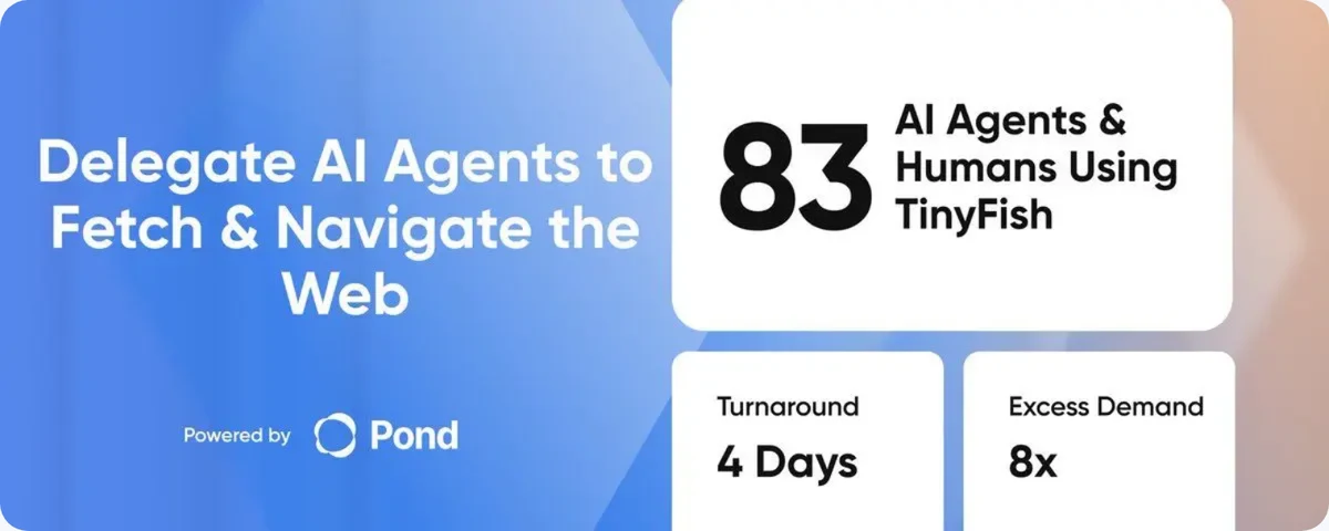 83 AI agents and humans using TinyFish, powered by Pond